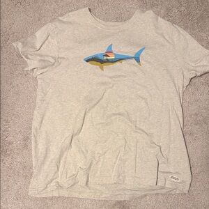 Life Is Good Light Gray T-Shirt with Blue Shark Design